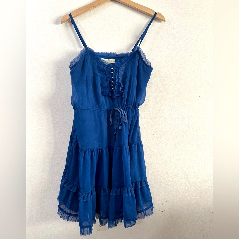 STARING AT STARS Delicate Blue Lace Ruffle Trim Dress SIZE SMALL 2 4 Tiers Adjut - Picture 6 of 11